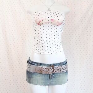 2010s mustache graphic tube top polka dot strapless top tumblr fashion